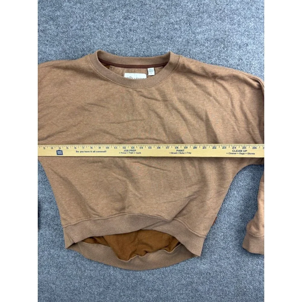 Wanakome Pullover Sweatshirt Women's Large Brown Fleece Cropped Long Sleeve Crew - Picture 5 of 7